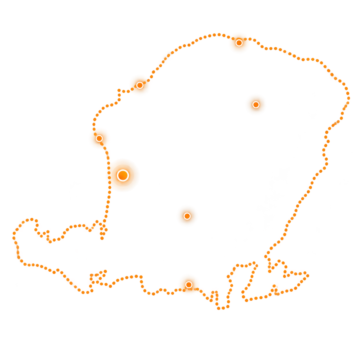 Stylized dotted orange map of Lombok